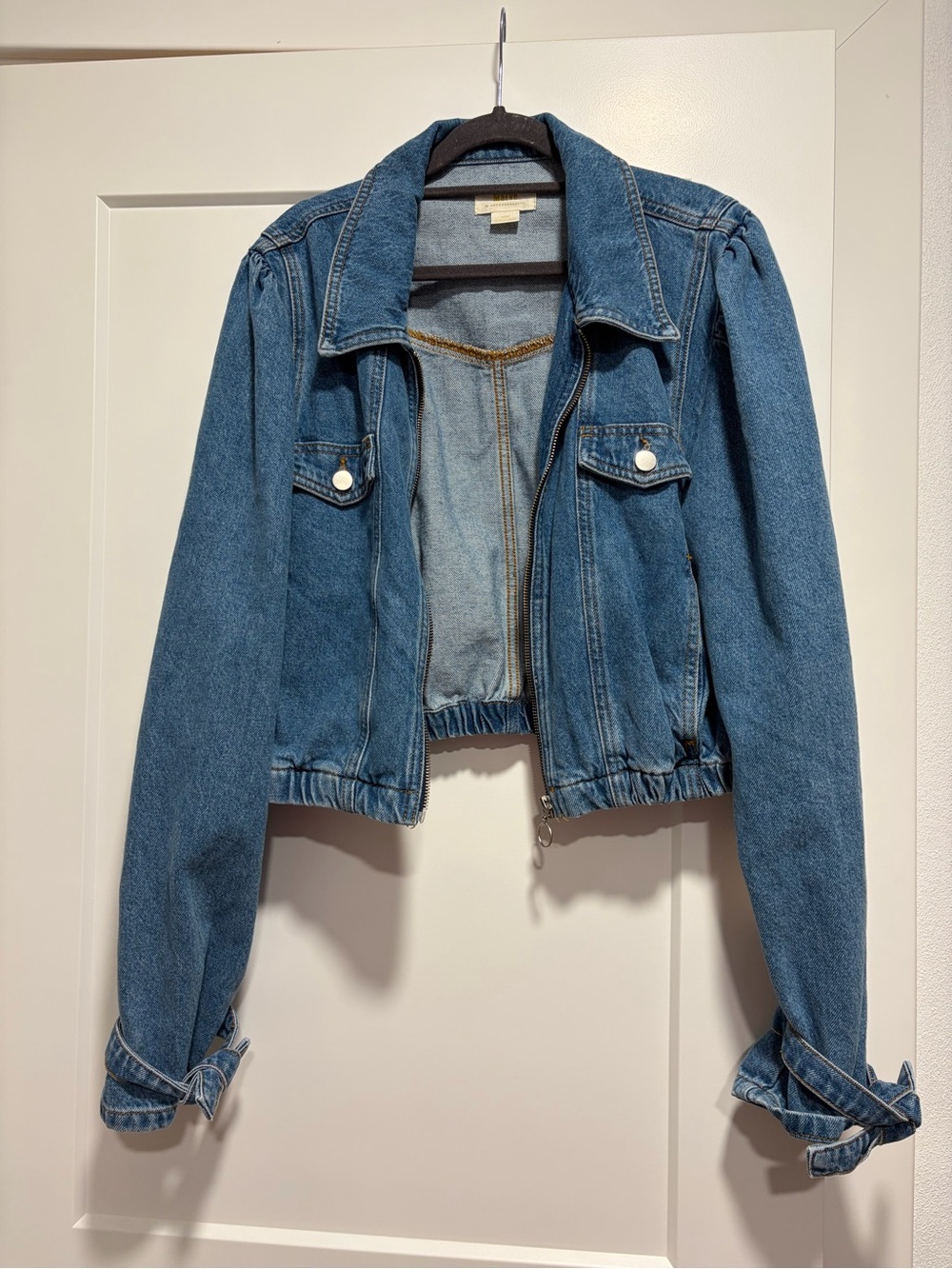 Anthropologie Mauve Classic Blue Cropped Denim Jacket
